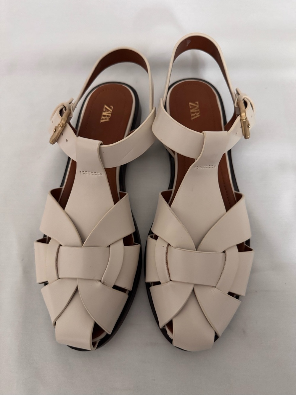 Zara fisherman flat sandal ivory size 40
